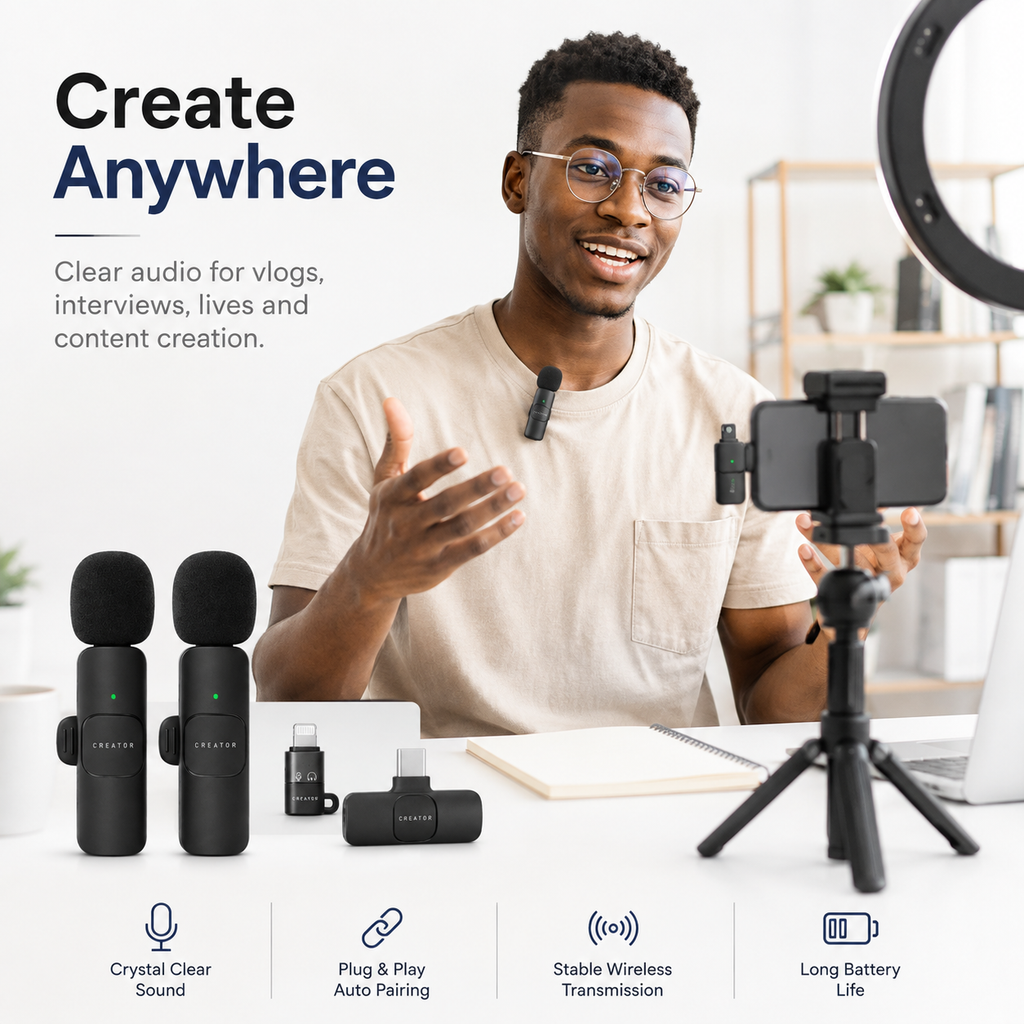 Mini Portable Wireless Microphone Video Recording iPhone/Android