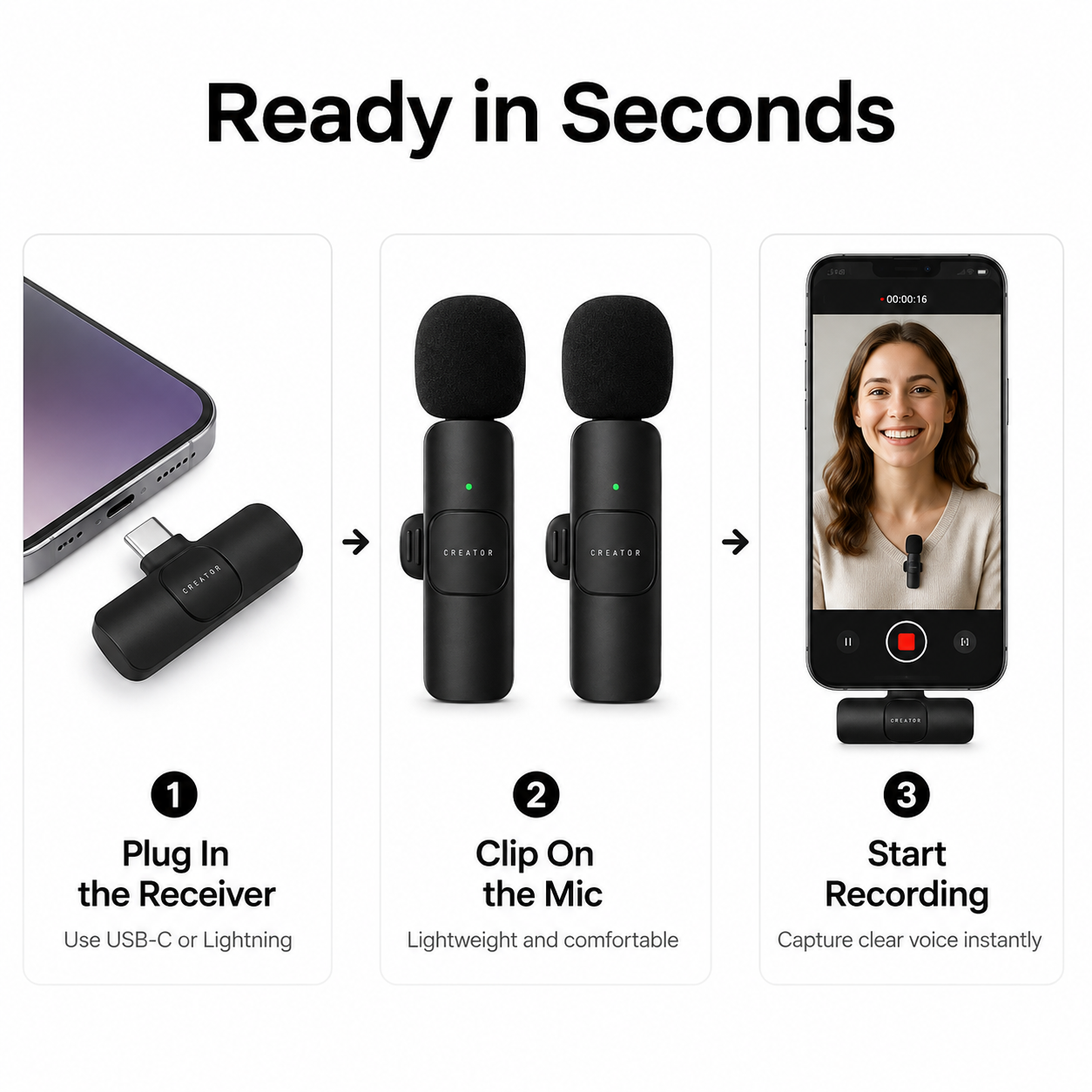 Mini Portable Wireless Microphone Video Recording iPhone/Android