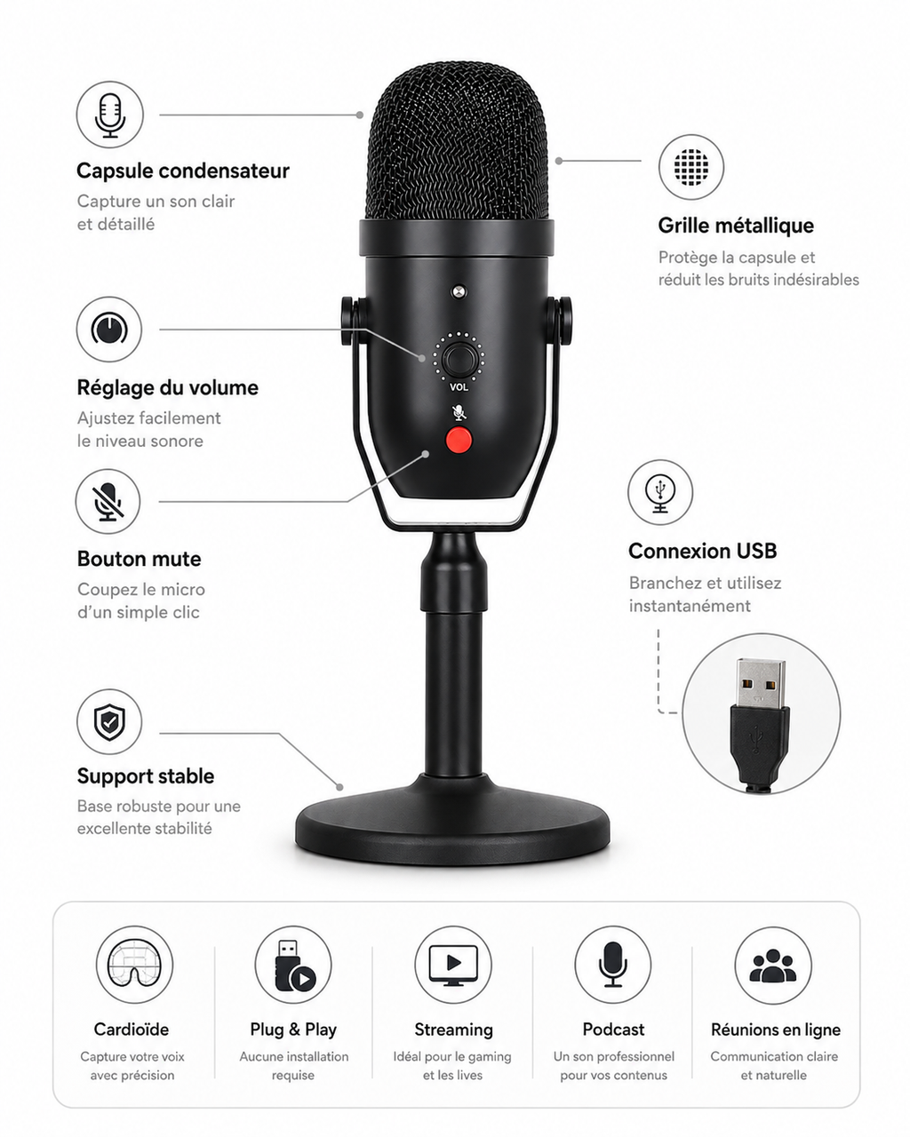 Professional Condenser Desktop Live Broadcast /USB Condenser Mic