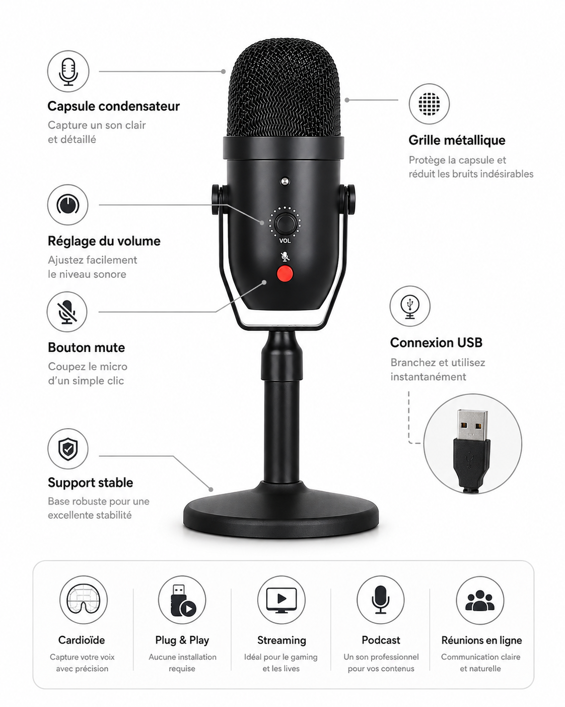 Professional Condenser Desktop Live Broadcast /USB Condenser Mic
